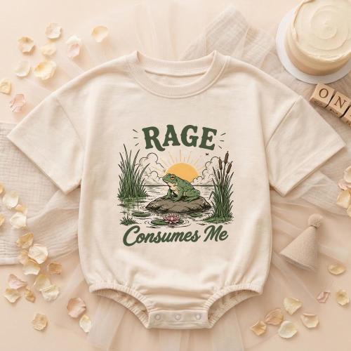 Rage Consumes Me Frog Baby Romper, Funny Ironic Toad Bodysuit, Sarcastic Goblincore Infant Outfit, Unhinged Meme Shower Gift, Humor Tee