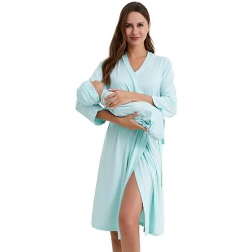 Galabloomer Maternity Robe and Baby Receiving Blanket, Matching Mommy Labor Delivery Robe and Swaddle Set