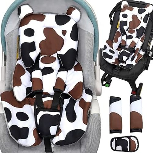 Infant Car Seat Insert & 3 Strap Cover,4in1 Thickened Newborn Carseat Head Body Support,Reversible Baby Car Seat Pillow Cushion Boy Girl Preemie,Fit Stroller,Bouncer,Swing,Rocker,Gray