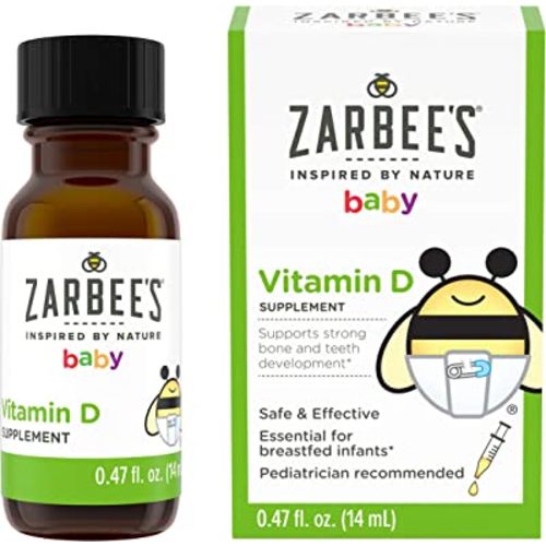 Zarbee's Vitamin D Drops for Infants, 400IU (10mcg) Baby & Toddler Liquid Supplement, Newborn & Up, Dropper Syringe Included, 0.47 Fl Oz