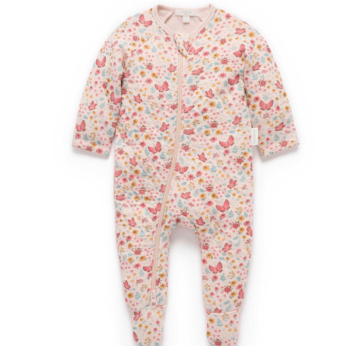 Pink Butterfly Quilted Growsuit - Purebaby