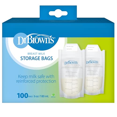 Dr. Brown’s Breast Milk Storage Bags, Disposable and Durable Bags for Freezing & Heating Breast Milk, (100 ct) 6 oz Bags, BPA free