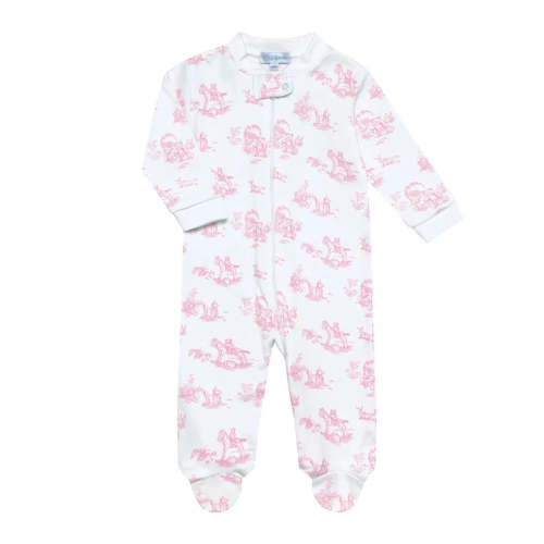 Pink Teddy Bear Toile Zipper Footie