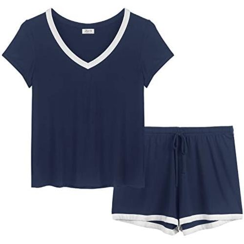 Joyaria Women Bamboo Viscose Super Soft Comfy Summer Thin Cooling Short Sleeve V Neck Pajama Shorts Sets S-XXL