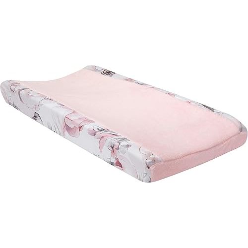 Lambs & Ivy Signature Botanical Baby Pink/Gray Floral Minky Changing Pad Cover