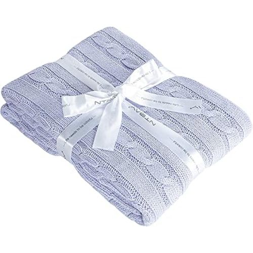 NTBAY 100% Pure Cotton Cable Knit Toddler Blanket, Super Soft Warm Breathable 30x40 Baby Blanket for Crib, Stroller, Nursery, Travel, Newborn, 30x40 Inches, Light Purple