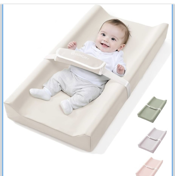 COMOMY Baby Changing Pad with Wipeable & Waterproof PU Cover, Contoured Diaper Changing Pad for Dresser with Non-Slip Safety Belt, Portable and Lightweight, Large Cushioned Foam, Pink
