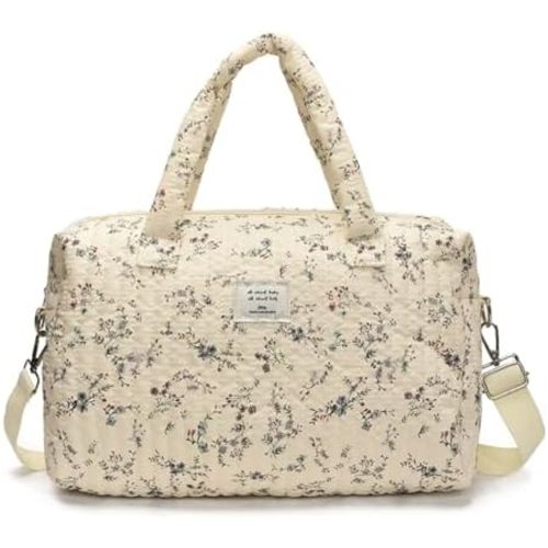 Quilted Duffle Bag For Women Cute Weekender Bag Floral Travel Bag Aesthetic Puffer Duffle Bag Cotton Diaper Tote Bag