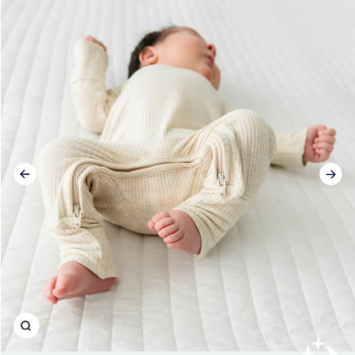 Heather Oatmeal Ribbed Crescent Zippy - Little Sleepies