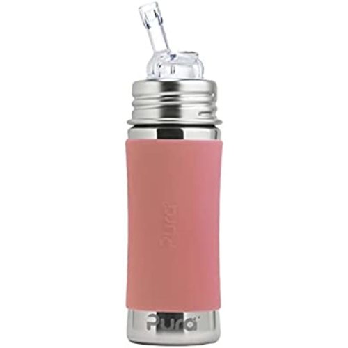 Rose - Pura Kiki 11oz/325ml Stainless Steel Straw Bottle w/ Sleeve, 100% Plastic-Free