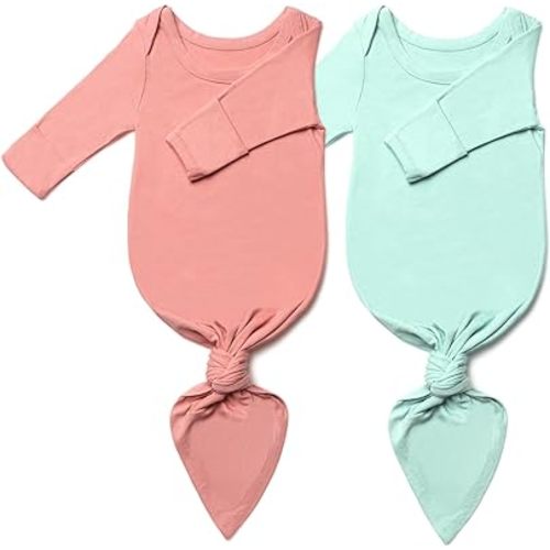 Baby Knotted Gown, Super Soft Newborn Infant Long Sleeve Sleeper for Baby Girl and Boy Sleepwear with Hat Set