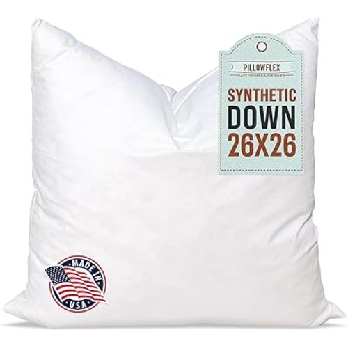 Pillowflex Synthetic Down Pillow Insert - 26x26 Down Alternative, Ultra Soft Large Square European Throw Pillow, Couch Euro Sham, Bed - 1 Decorative Form