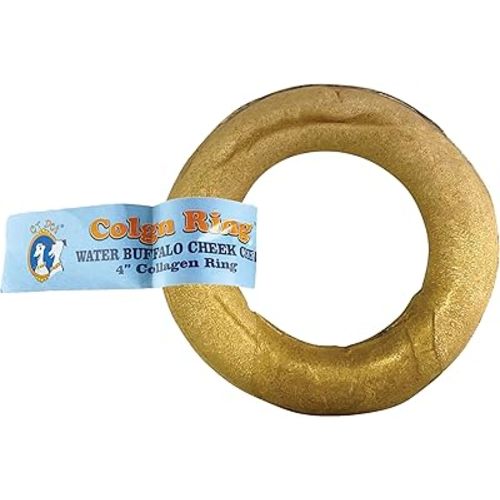 QT Dog Water Buffalo Collagen Ring 4" - All Natural Long Lasting Dog Chews, Single Ingredient, Protein-Packed, Gluten & Grain Free, Odor-Free Dental Chews, Ideal for All Breed Sizes - Banded