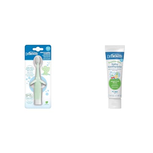 Dr. Brown's Infant-to-Toddler Toothbrush, Elephant, Mint, 0-3 Years & Fluoride-Free Baby Toothpaste,Infant & Toddler Oral Care,Mixed Fruit,1-Pack,1.4oz/40g,0-3 years