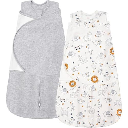 ZIGJOY Sleep Sack Swaddle 1.0 Tog Baby Wearable Blanket 100% Cotton Baby Swaddle Blanket for Newborns 0-6 Months Grey&Line Animal