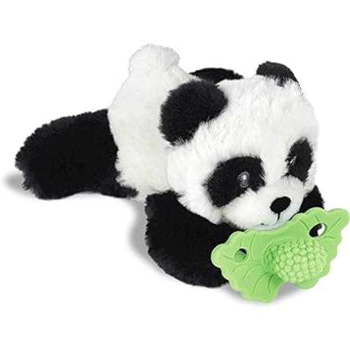 RaZbaby RaZberry Teether, Holder w/Detachable Baby Teething Toy, Textured BerryBumps Soothe Sore Gums, Machine Washable Stuffed Animal RaZbuddy, Ages 0M+, Easy to Hold & Use Hands-Free – Panda/Mint