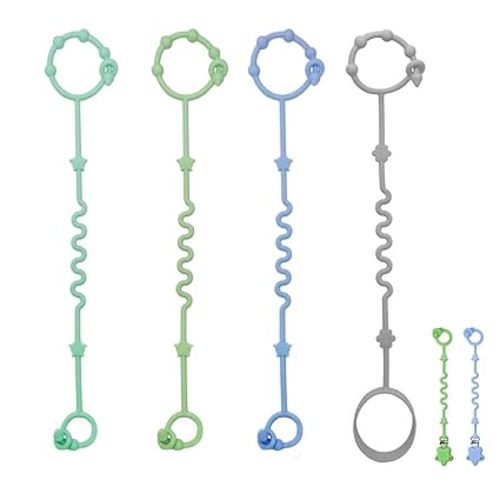 Baby Toy Strap, RTMOK Silicone Bottle Holding Clip, has 1 Toy Strap to Hold Bottles, 3 Toy Straps to Hold Any Toy, Plus 2 Free Silicone Pacifier Clips