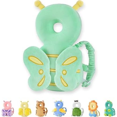 JunNeng Baby Head Protector Backpack, Toddler Fall Head Protection Cushion, Green Butterfly