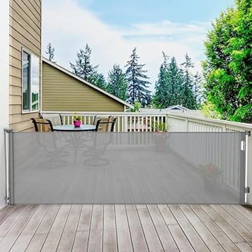 138 Inch Retractable Baby Gates Extra Wide, Uamector Mesh Baby Gate or Dog Gate,Toddler Pet Retractable Gate Adjustable Length for Large Openings Stairs Doorways Hallway Indoor Outdoor, Grey