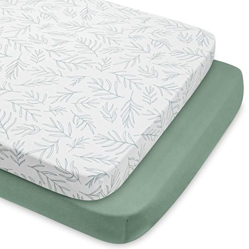 Babebay 2-Pack Mini Crib Sheets, Pack and Play Sheets Fitted for Pack N Play Mattress and Playard, Soft Jersey Knit Cotton for Baby (Sage Green) - Pack N Play Sheets 2 Pack