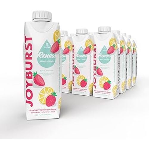 Sugar Free Electrolyte Water, Zero Calorie Hydration Drink, Refresh, Hydrate & Recover, Electrolytes+Vitamin B's + Focus, Comes in Eco-friendly Tetra Pak® packages (Strawberry-lemonade, 12 Packs)