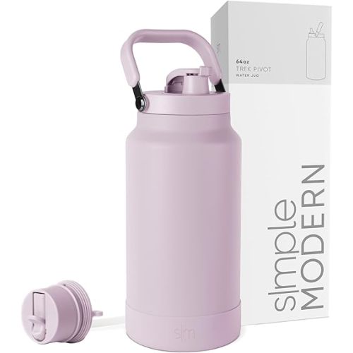 Simple Modern Trek Pivot | Half Gallon Water Bottle Jug with Handle & Boot | Interchangeable Straw & Chug Lids | Large Insulated Stainless Steel | Sports Camping Outdoors | 64oz, Lavender Mist