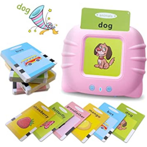 Talking Flash Cards Educational Toys - Talking Flashcards Learning Toys for Toddlers - Montessori Toys Flash Cards for Age 2 3 4 5 6-Pink