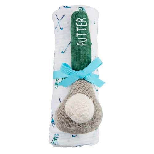 Boy Golf Swaddle Blanket & Rattle Set