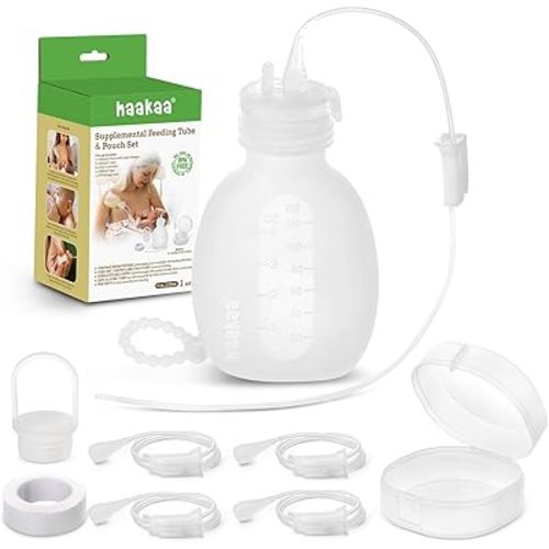 haakaa Supplemental Feeding Tube & Pouch Set,Baby Supplemental Nursing System,SNS Breastfeeding System,Food Grade Silicone
