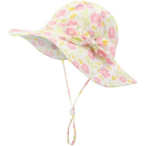 Baby Girl Sun Hat Summer Beach Hats with UPF 50+ Toddler Infant with Wide Brim Strap Outdoor Bucket Hat