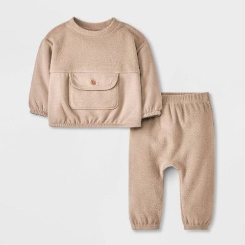 Baby Boys' Pocket Cozy Fleece Top & Bottom Set - Cat & Jack™ Gray 3-6m