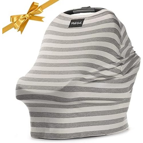 Milk Snob Original 5-in-1 Cover - Nursing Cover for Breastfeeding - Baby Car Seat Cover, Carseat Canopy & Stroller - Essential All-in-One Cover - Gift for Mom, Baby (Cream and Gray Stripe)