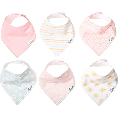 Copper Pearl Baby Bandana Bibs - 6 Pack Soft Cotton Baby Bibs for Drooling and Teething, Absorbent Drool Bibs for Baby Girl, Adjustable to Fit Newborns to Toddlers, Tons of Styles (Sunny Set)
