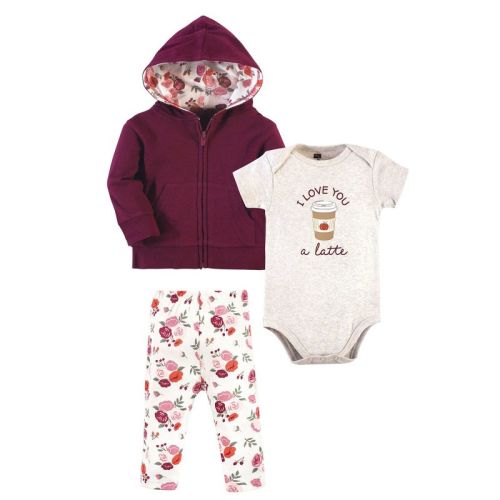 Hudson Baby Infant And Toddler Girl Cotton Hoodie, Bodysuit Or Tee Top And Pant Set, Fall Floral Baby, 3-6 Months