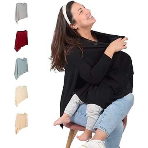 Breathable Nursing Cover Up for Breastfeeding - Privacy Nursing Covers - Newborn Essentials Must Haves - Improved Ponchy by Gold Mamas - Ebony