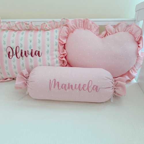 Personalized Pink Candy Pillow, Custom Polka Dot Cushion, Linen Roll Pillow for Baby Girl, Nursery Decor, Baby Shower Gift