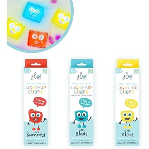 Glo Pals Water-Activated Light-Up Cubes Bundle for Sensory Play (Primary Pals – Yellow, Red + Blue)
