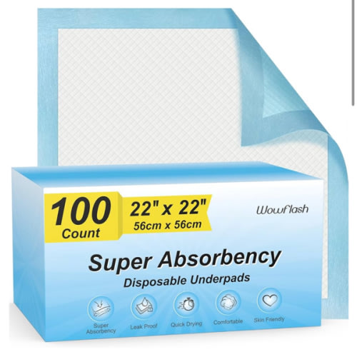 100 Count 22” x 22” Super Absorbency Disposable Underpads, Leakproof Quick Drying Disposable Pads for Baby, Puppy and Adults, Puppy Pads, Cat Pee Pads for Dogs, Potty Puppy Training Pads