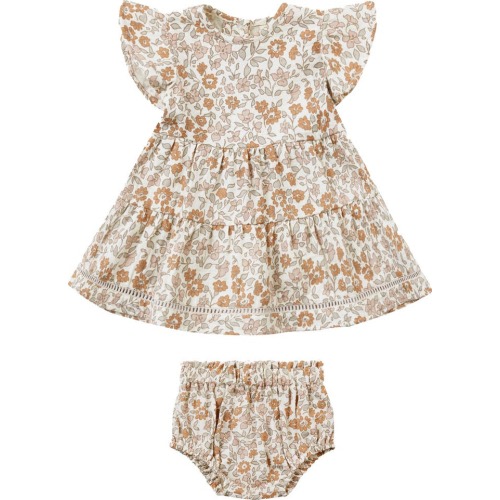 Baby Lily Floral Flutter Sleeve Organic Cotton Dress & Bloomers, 6-12M, Garden