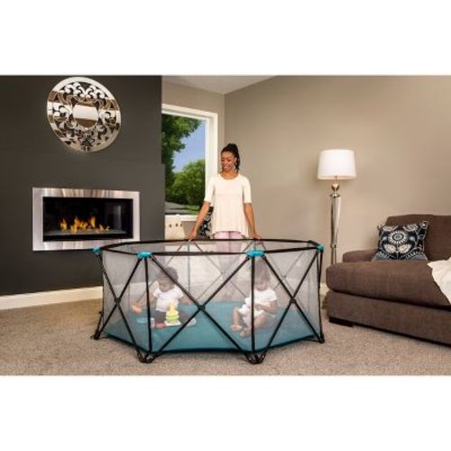 Regalo My Play Deluxe Extra Large Portable Play Yard Indoor And Outdoor Baby Gates - Aqua Blue