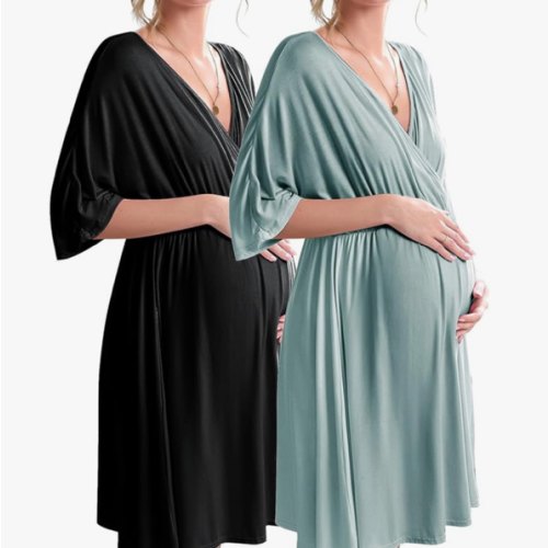 Ekouaer 3 in 1 Labor/Delivery/Hospital Gown 2 Pack Maternity Dress Nursing Nightgown Sleepwear