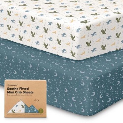 Keababies Mini Crib Sheets For Baby Girls, Boys, 2-pack Soothe Pack And Play Sheets Fitted, Organic Pack N Play Mattress Sheet (abc Land)