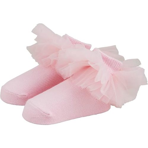 Mud Pie Children's Solid Pink Tutu Socks; 0-12M