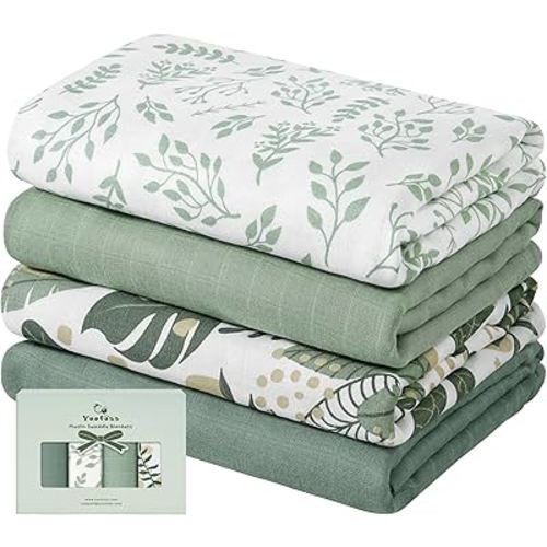 Yoofoss Muslin Swaddle Blankets, 4-Pack Receiving Blankets for Boys and Girls, 47 x 47 Inches Muslin Baby Blankets Neutral Wrap Soft Breathable, Baby Essentials