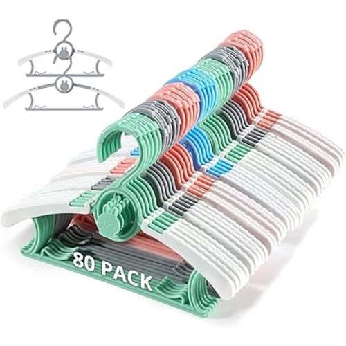 80 Pack Baby Closet Hangers Kids Clothes Hangers Adjustable (Mix Colors) with Windproof Buckles, Extendable 11"-14" Baby Hangers for Kids Child Newborn Toddler Stackable & Space-Saving