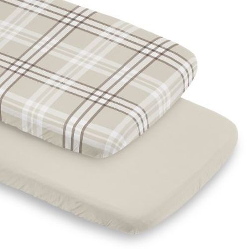 Sweet Jojo Designs Boy, Girl, Unisex/Gender Neutral Baby Bassinet Fitted Sheets Set Gingham Plaid Taupe & Beige 2pc