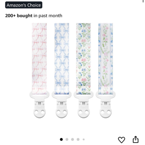 Baby Pacifier Clip Holder - Girl 4 Pack Gift Set – Vintage Floral Bows Ribbons Flowers French Blue Pink