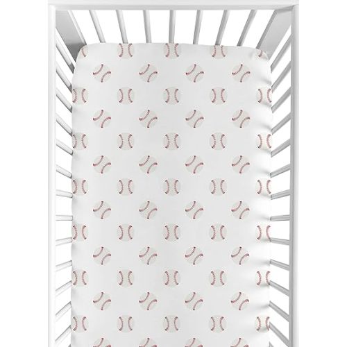 Sweet Jojo Designs Red and White Baby or Toddler Fitted Crib Sheet for Baseball Patch Sports Collection