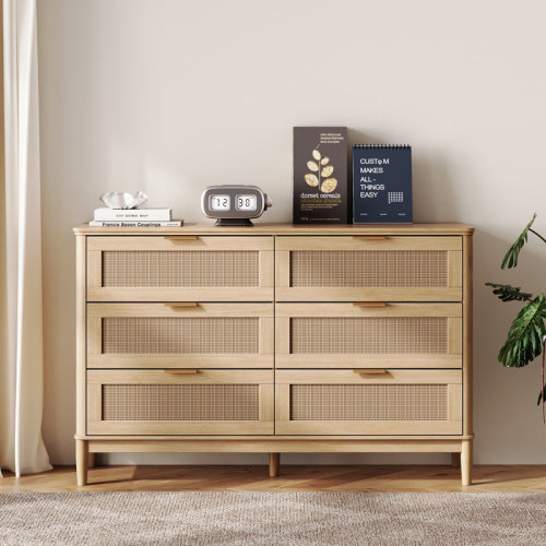 Bay Isle Home™ 53 " Rattan 6-Drawer Dresser With Solid Wood Legs & Reviews | Wayfair