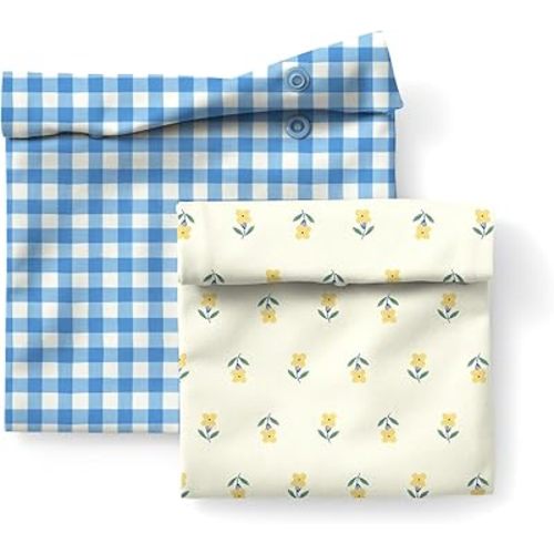 Esembly Snack + Sammy Pouches - Reusable Snack & Sandwich Bags| Storage Bag for Food - Set of 2 - Buds + Gingham